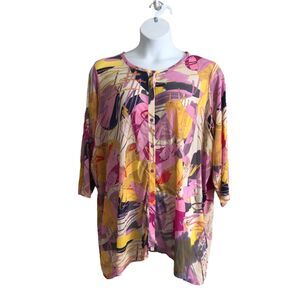 LOGO Lori Goldstein Womens Tunic Knit Top Plus 4X Floral Pink Stretch 3/4 Sleeve